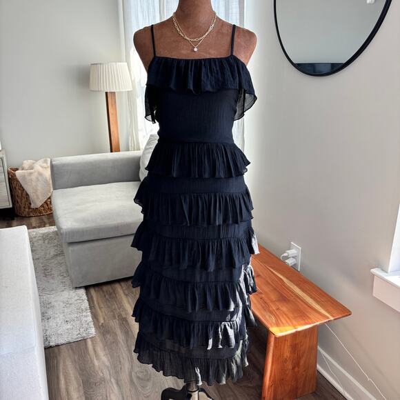 MINKPINK Dresses & Skirts - Mink Pink Black Tiered Ruffle Maxi Dress Summer Wedding Guest Sundress Medium